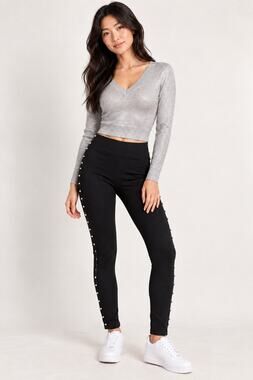 Zara Basic Women’s S Black Studded Side Slim Leggings Pants Y2K